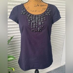 J Crew cotton embellished navy top. Adorable. Great Condition.